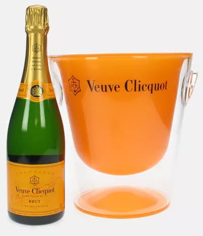Detail of Veuve Clicquot champagne in an ice bucket at Goodwood