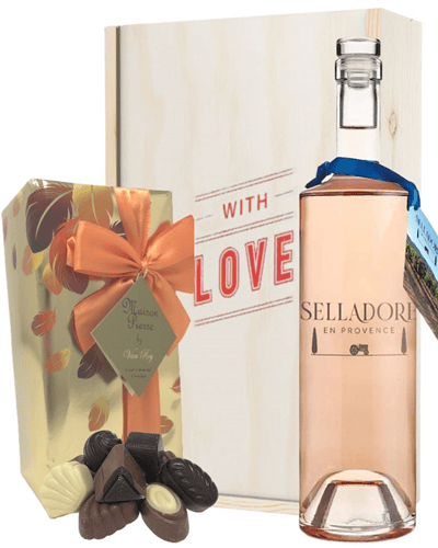 Selladore Rose Wine Valentines Wine and Chocolate Gift Box