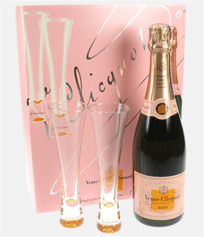 Veuve Rose Champagne Branded Flute Set Gift