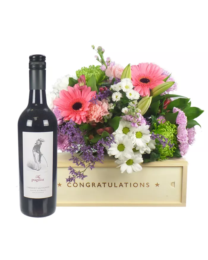 Red Wine And Flowers Congratulations Gift Next Day Delivery Uk Sparkling Direct