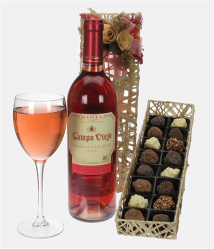 Campo Viejo Rose Wine and Chocolates Gift Set in Wooden Box