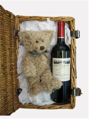 Hawkes Bay Merlot  Wine and Teddy Bear Gift Basket