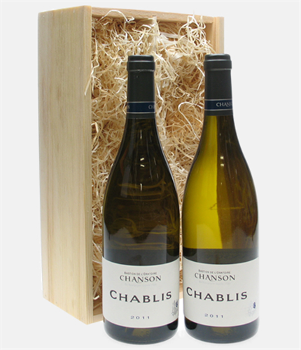 Maison Chanson Chablis Two Bottle Wine Gift in Wooden Box