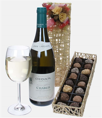 Maison Chanson Chablis Wine and Chocolates Gift Set in Wooden Box