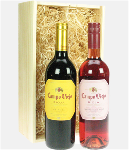 Red And Rose Two Bottle Wine Gift in Wooden Box