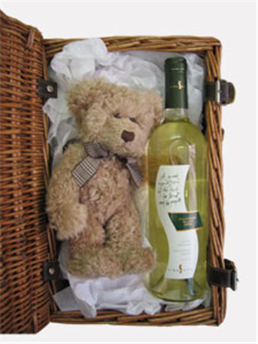 Vinedos Sutil Sauvignon Blanc Wine and Teddy Bear Gift Basket